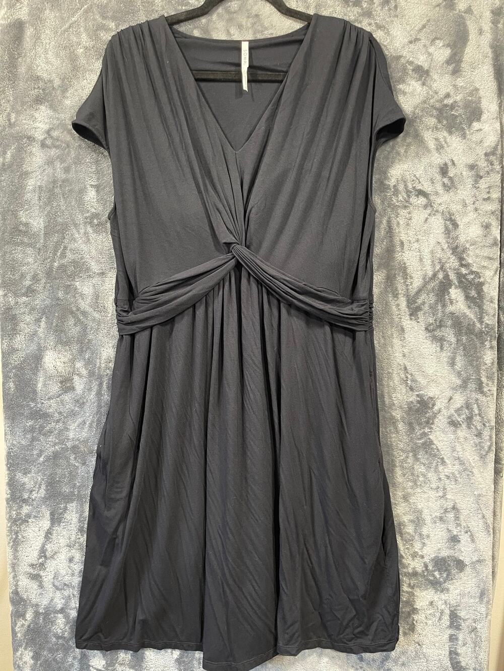 Soma Midi Dress Pockets XXL Black Twist Front Empire Waist Short Sleeve